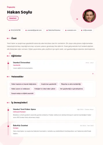 Gazeteci CV Örnekleri cv indir